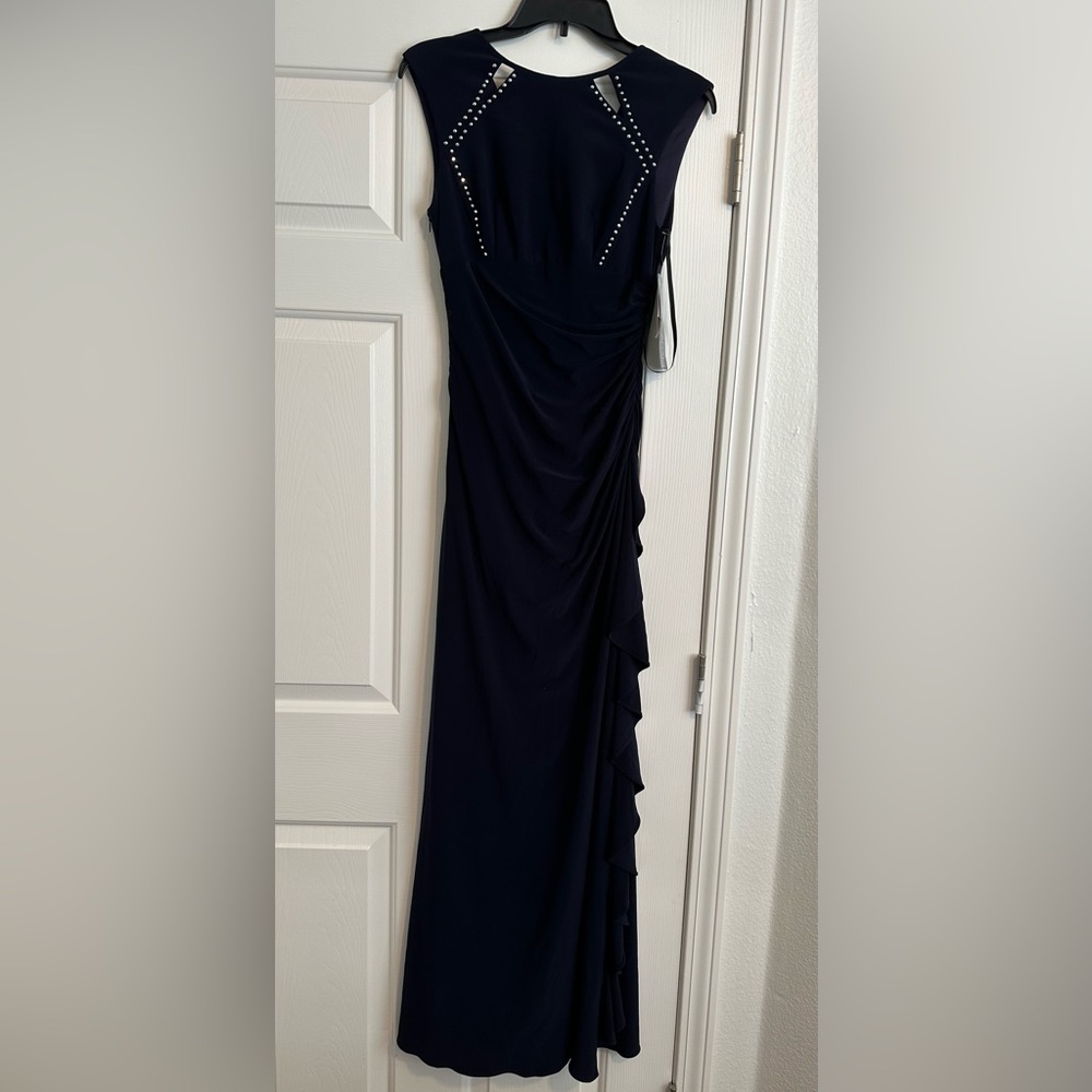 Betsy  & Adam, Long Navy Blue with Silver Accents